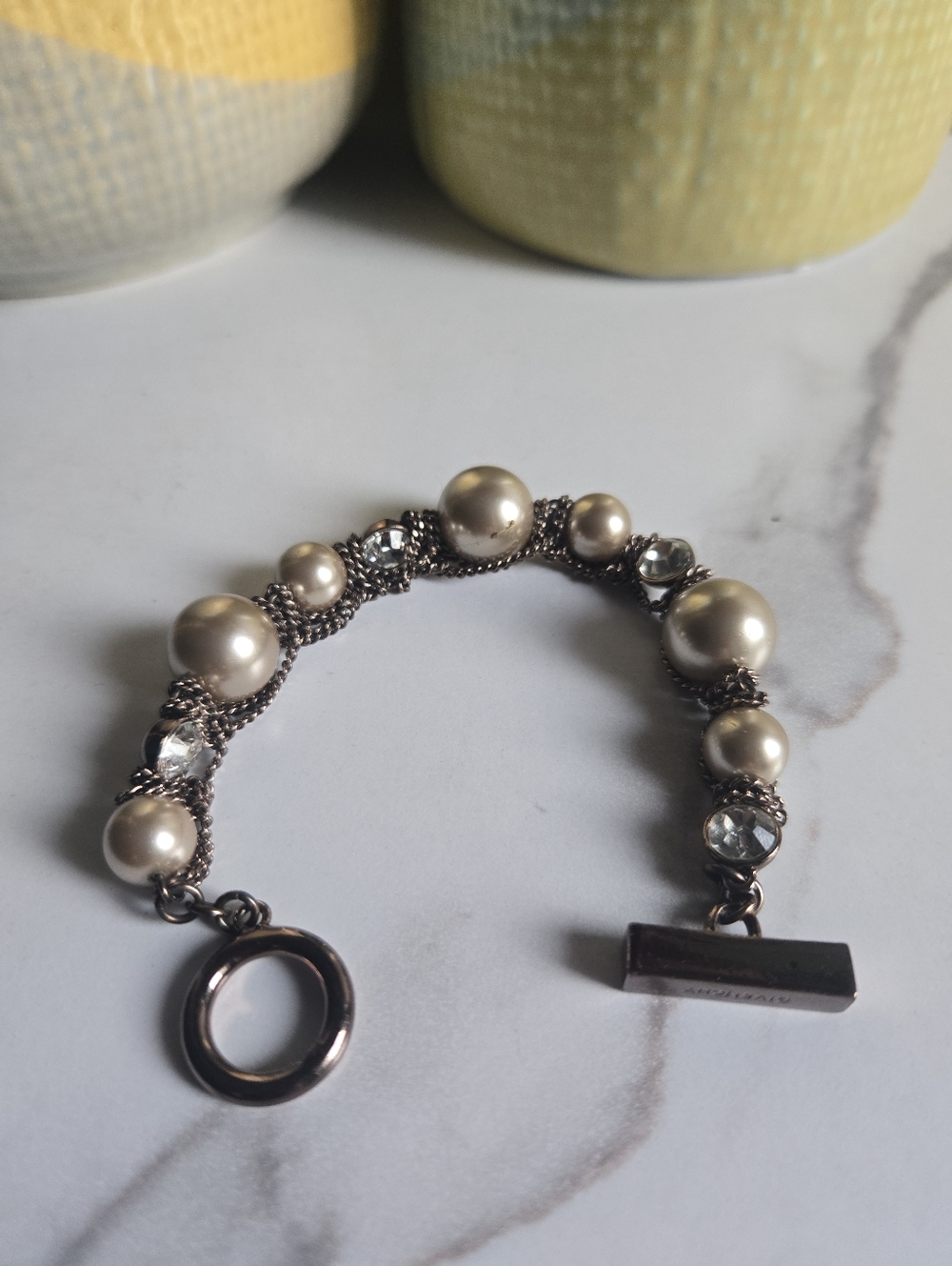 GUC Vintage Givenchy Pearl and Crystal Statement Bangle Bracelet